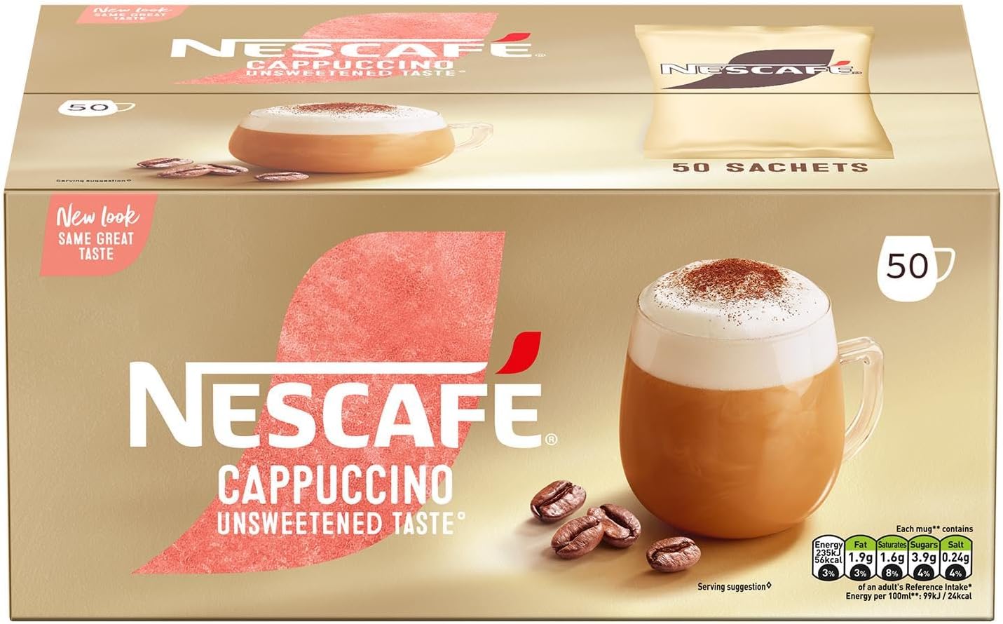 71gScN2cy1L._AC_SL1500.jpg Nescafé Cappuccino Unsweetened Sachets Pack of 50 x 14.2g - Image 1